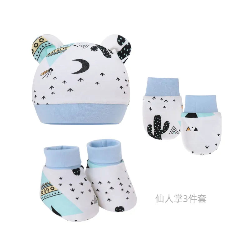 5pcs Baby Cartoon Anti-scratch Gloves Hat Foot Cover Set