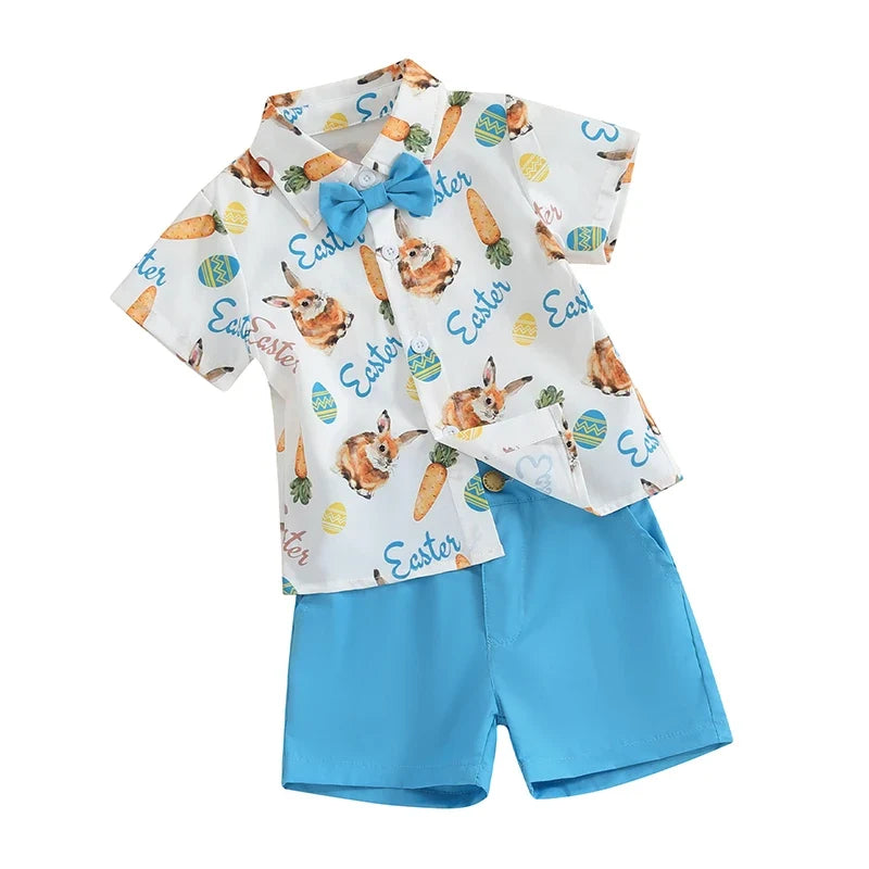 Bunny Short Sleeve Button Down Shirt with Shorts Set 2Pcs