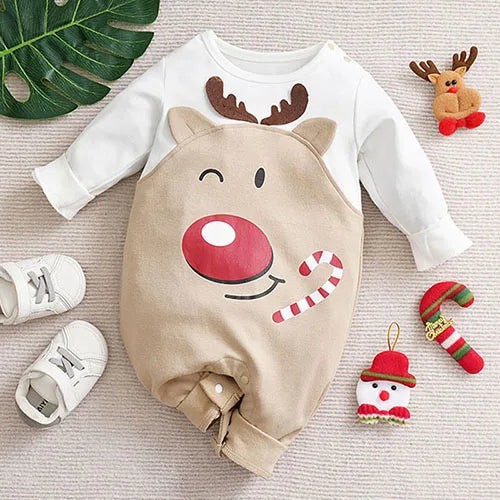 Cozy Baby Christmas Cartoon Hooded Bodysuits