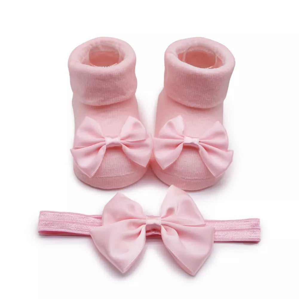 Baywell Fashion Baby Girls Headband + Socks Set 0-12 Months Cute Toddler Princess Socks Autumn Infant Bow-knot Socks