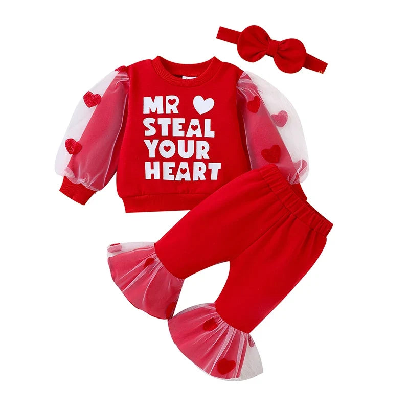 3pcs “Steal your heart”  outfit with a bow headband