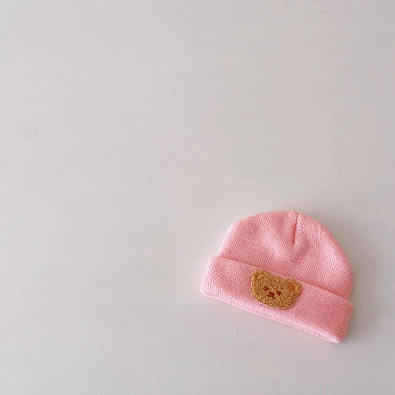 Cartoon Bear Baby Hat Cute Autumn Winter Warm Knitted Cap Beanies Infant Toddler Korean Solid Color Kids Boy Girl Beanie Caps 모자