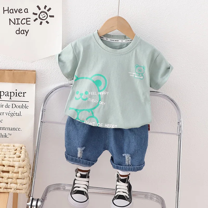 Cartoon Bear Tshirt Shorts 2Pcs/Sets Toddler Fashion Tracksuit Casual Outfit