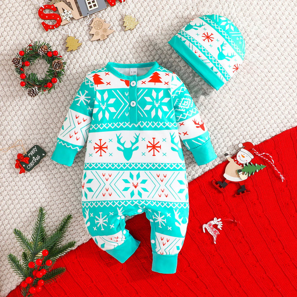 Baby Infant Deer Christmas Cartoon Prints Romper