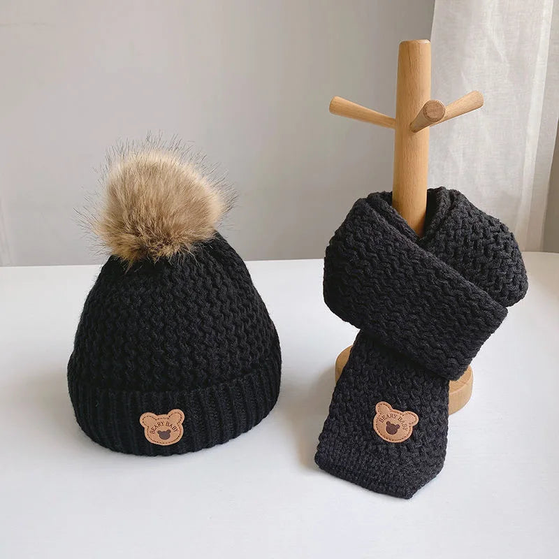 Cute Bear Baby Hat Scarf Set