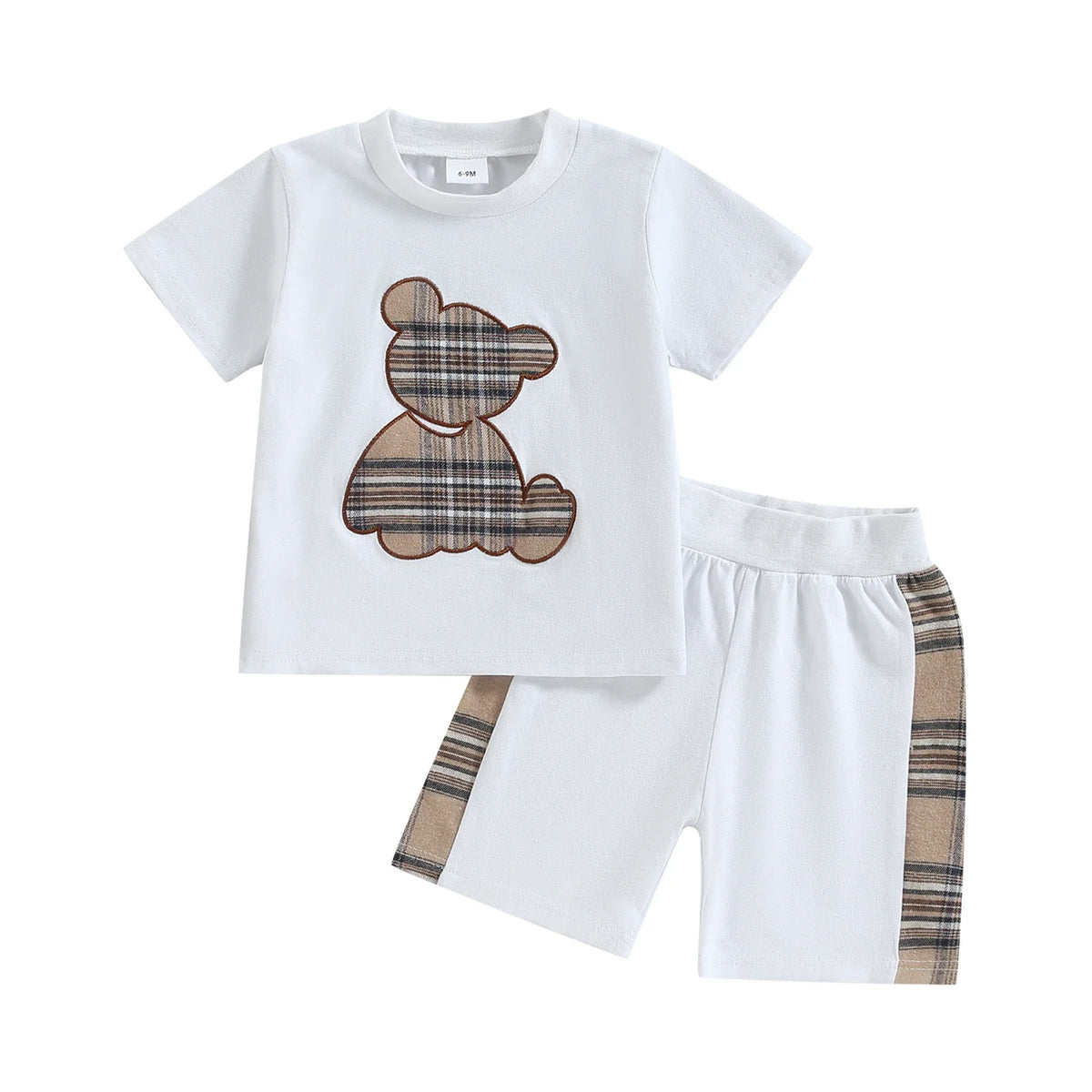 Bear Plaid T-shirt with Shorts for Casual Daily