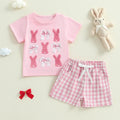 Baby Girl 2Pcs Easter Outfits Short Sleeve Bunny Bow Embroidery T shirt and Shorts