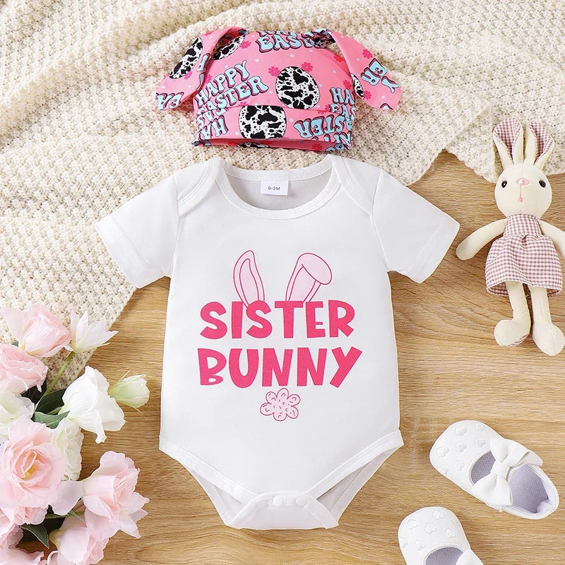 Bunny Bodysuit Top with Pants Set with Rabbit Ear Hat