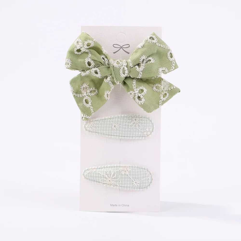 3Pcs Embroidery Flower Bow HairPins