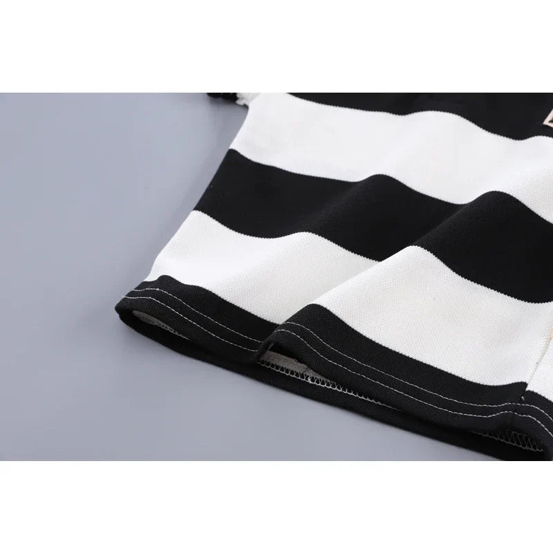 0-4 year old boy POLO shirt set, baby boy stripe short sleeved summer T-shirt+2 shorts Boys' lapel striped short sleeved
