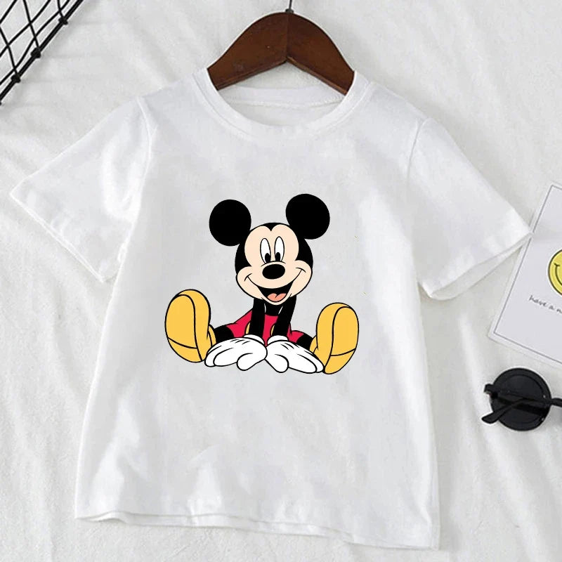 Cute Minnie Mickey Mouse Print Short Sleeve White T-shirt