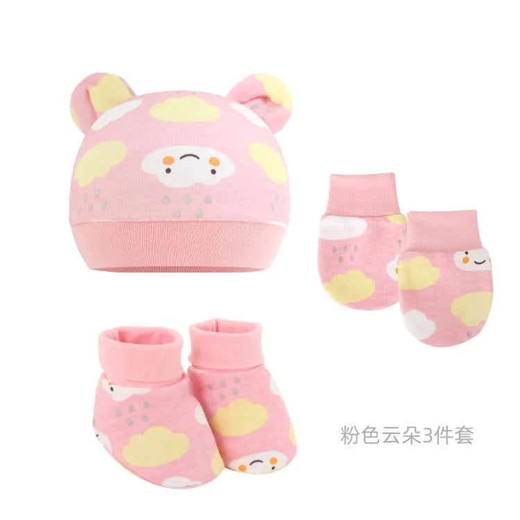 5pcs Baby Cartoon Anti-scratch Gloves Hat Foot Cover Set