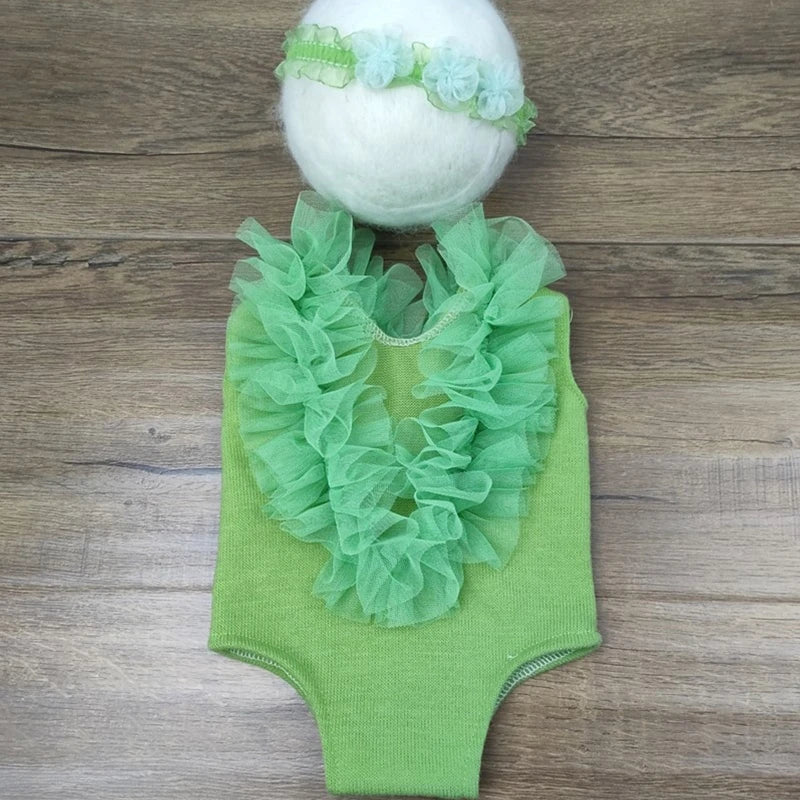 3Pcs Newborn Photography Props Baby Girl Lace Dress Infant Toddler Photo Props Headdress Outfits