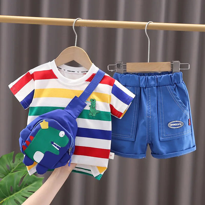 Dinosaur Shirt Shorts Bag 3Pcs/Sets Infant Casual Outfits Kids Tracksuits