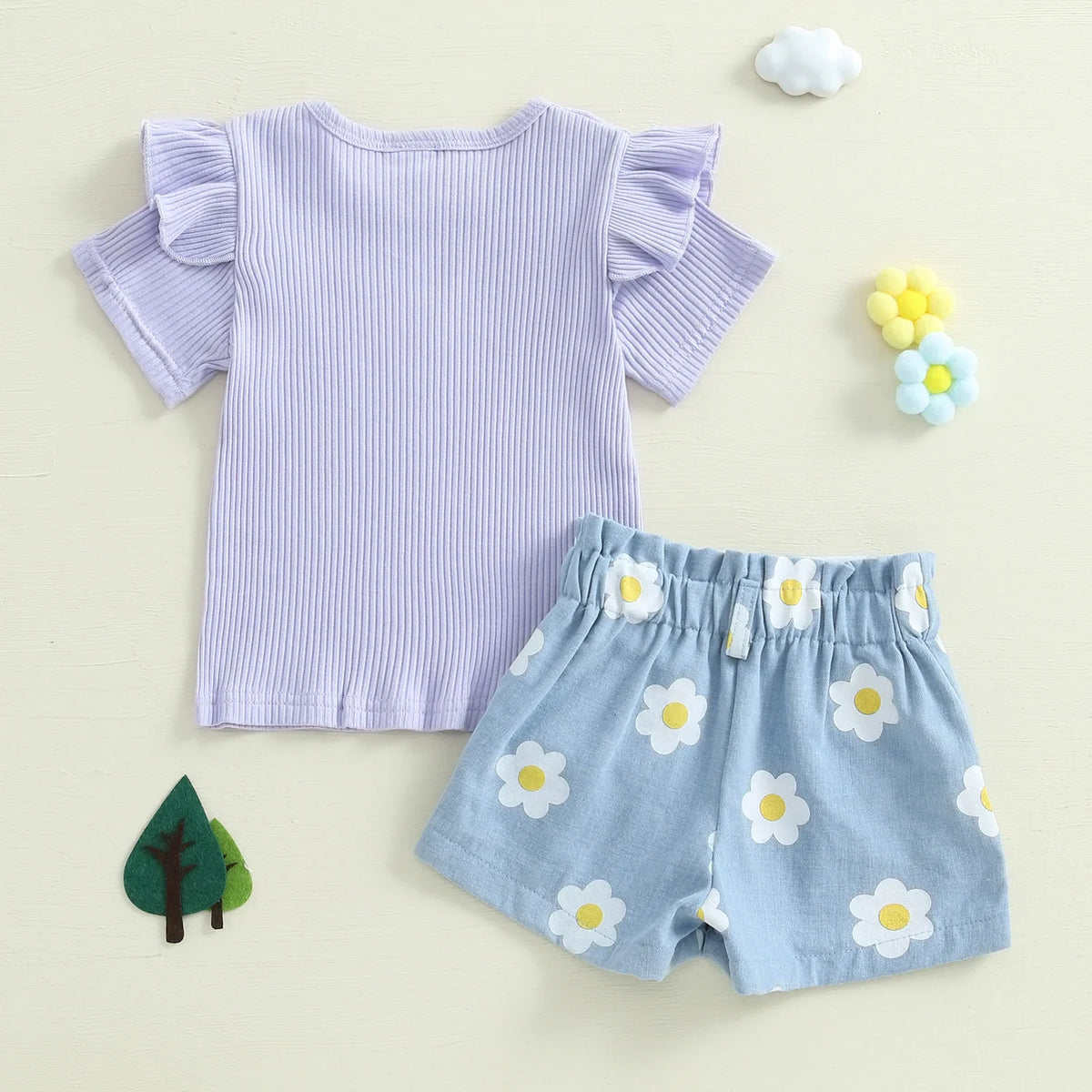 1-4Y Baby Girl Summer Outfits Ruffle Short Sleeve Floral Print Ribbed t Shirt Tops Shorts Set Toddler Baby Clothing 2Pcs