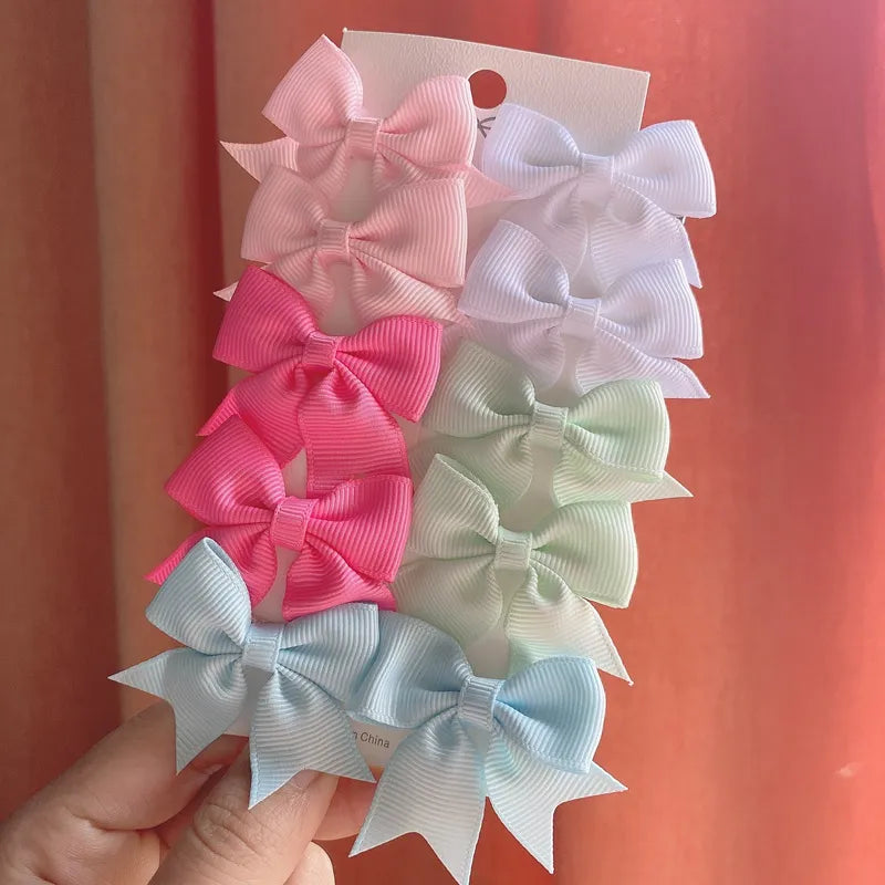 Cute Solid Ribbon Bowknot 10Pcs/Set Hair Clips