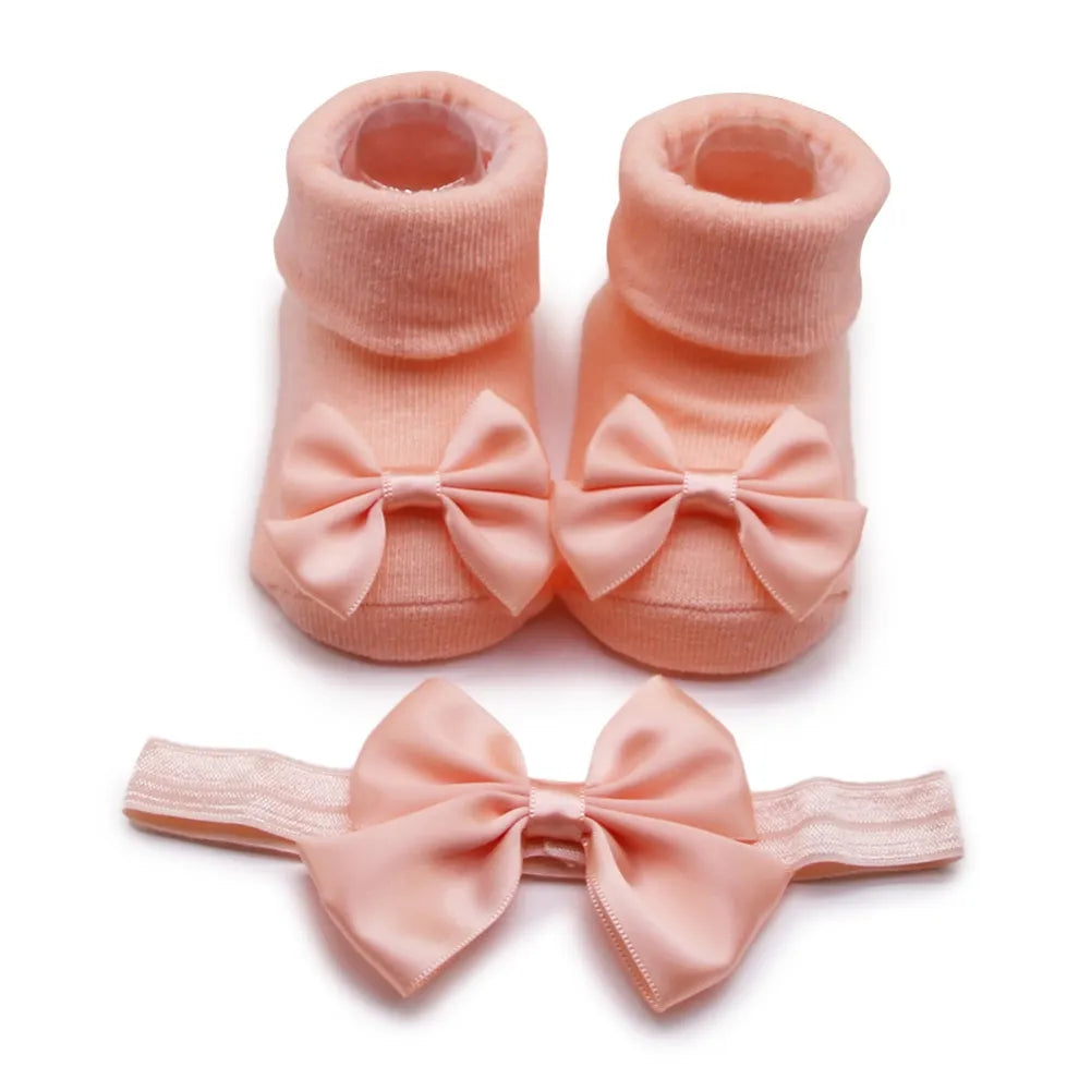 Baywell Fashion Baby Girls Headband + Socks Set 0-12 Months Cute Toddler Princess Socks Autumn Infant Bow-knot Socks