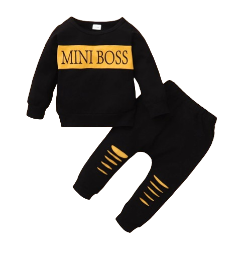 The Cleo - Newborn Baby Boy Mini Boss Long Sleeve Print Tee and Long Pants Sport Casual 2PCS Set