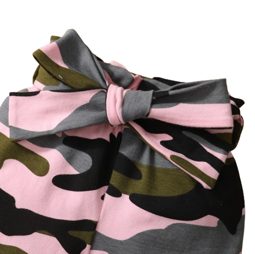 The Alva - Newborn Baby Girl Long Sleeve Bodysuit + Camo Pants + Headband 2PCS Cotton Set