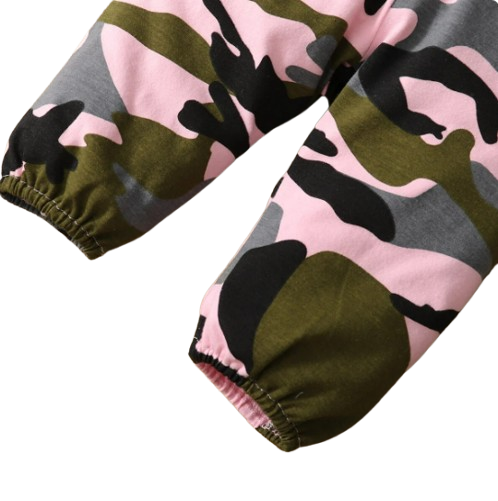 The Alva - Newborn Baby Girl Long Sleeve Bodysuit + Camo Pants + Headband 2PCS Cotton Set