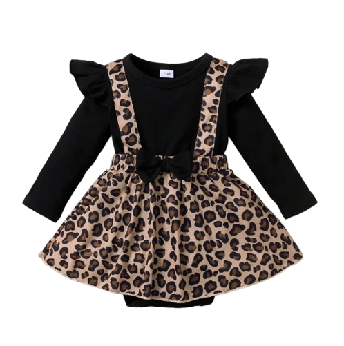 The Cedar - Baby Girl Leopard Dress Onesie Bow Long Sleeve Autumn Jumpsuit Outfit