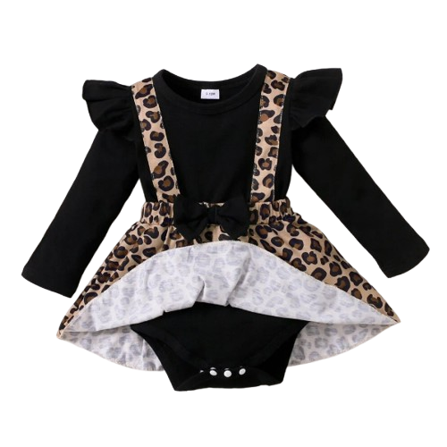 The Cedar - Baby Girl Leopard Dress Onesie Bow Long Sleeve Autumn Jumpsuit Outfit