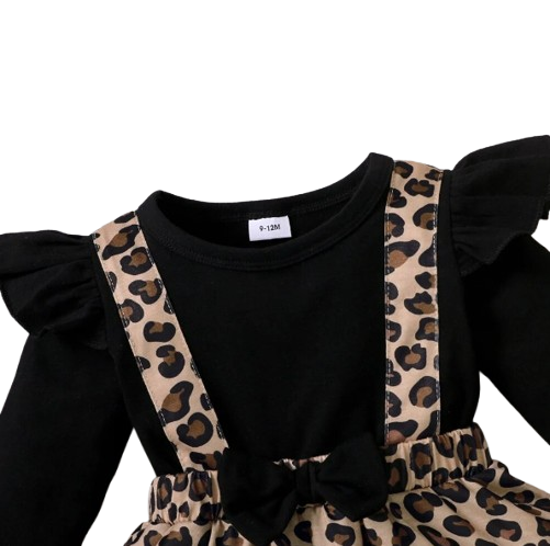 The Cedar - Baby Girl Leopard Dress Onesie Bow Long Sleeve Autumn Jumpsuit Outfit