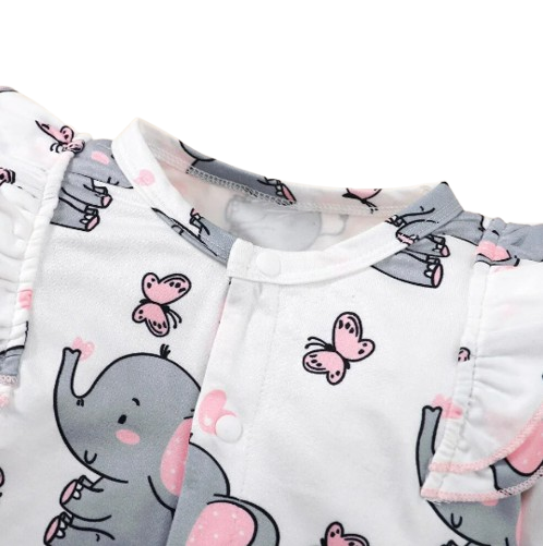 The Blakely - Newborn Baby Girl Elephant Print Long Sleeve Romper Bodysuit