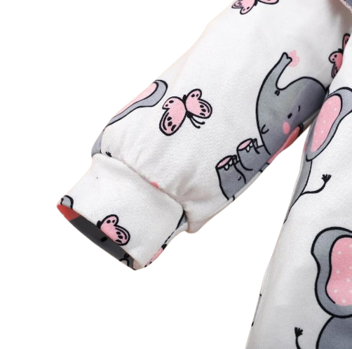 The Blakely - Newborn Baby Girl Elephant Print Long Sleeve Romper Bodysuit