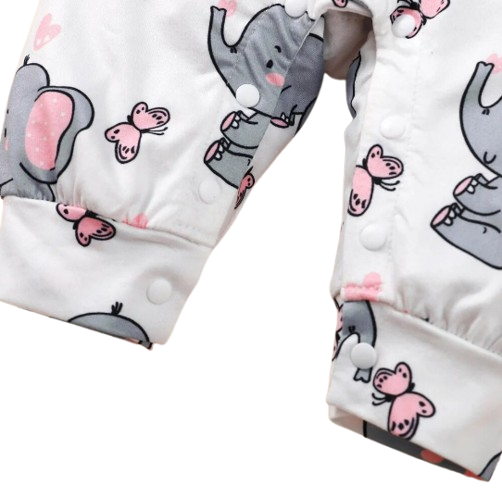 The Blakely - Newborn Baby Girl Elephant Print Long Sleeve Romper Bodysuit