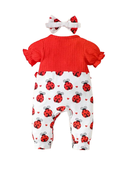 The Arlet - Newborn Baby Girl Summer Peach Heart Print Short Sleeve Romper Jumpsuit