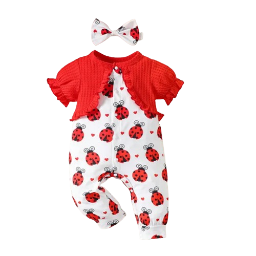 The Arlet - Newborn Baby Girl Summer Peach Heart Print Short Sleeve Romper Jumpsuit