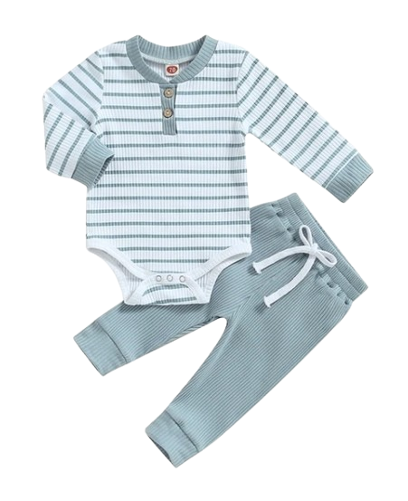 The Ash - Newborn Baby Ribbed Stripe Romper Pants Set Long Sleeve Cotton Fall Outfit