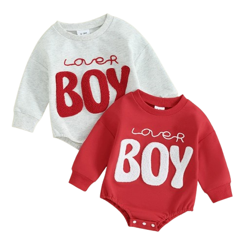 The Brayden - Baby Boy Valentine Romper Fuzzy Letter Embroidered Long Sleeve Jumpsuit 0‑18M