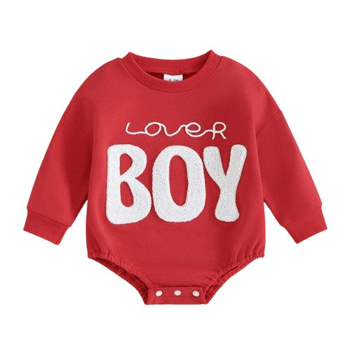 The Brayden - Baby Boy Valentine Romper Fuzzy Letter Embroidered Long Sleeve Jumpsuit 0‑18M