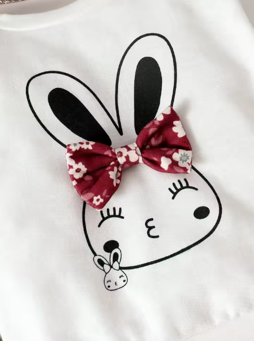 The Andrea - Baby Girl Rabbit Print Bow Front Pullover & Floral Print Pants & Headband