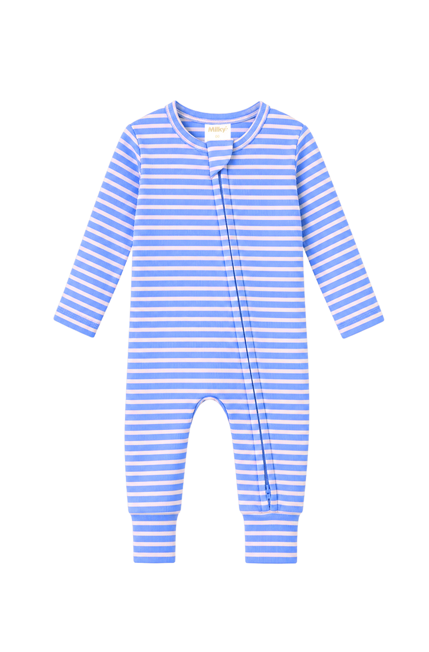 Milky Blue Stripe Zip Romper
