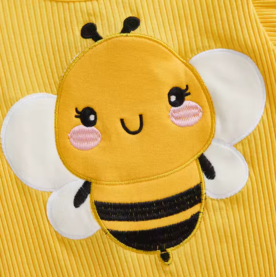 The Analia - Baby Girl 3-Piece Summer Outfit Set – Bee & Ladybug Ruffle Romper, Shorts & Headband