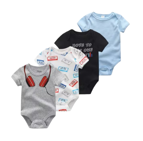 The Caleb - Baby Unisex 4pcs Cartoon Print Bodysuits