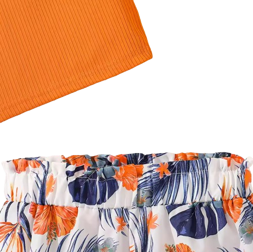The Cecilia - Baby Girl Orange Asymmetrical Sling And Printed Short Pastoral Style Casual Dress
