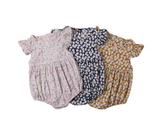 The Catalina - Baby Girl Floral Ruffle Sleeve Classical Round Back Button Bodysuit