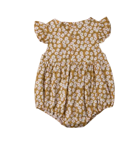 The Catalina - Baby Girl Floral Ruffle Sleeve Classical Round Back Button Bodysuit