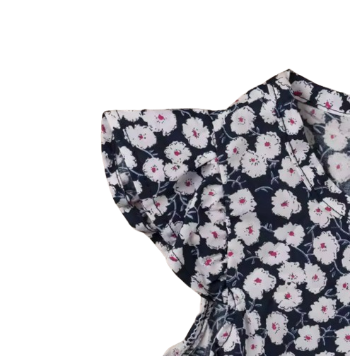 The Catalina - Baby Girl Floral Ruffle Sleeve Classical Round Back Button Bodysuit