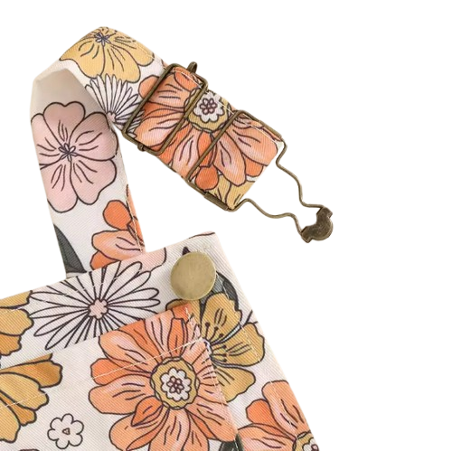 The Alina - Baby Girl Strawberry/Flower Print Denim Sleeveless Straps Buttons Pockets Overalls