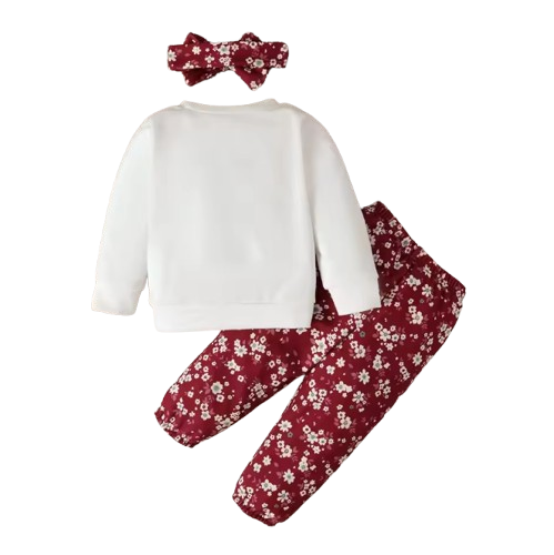 The Andrea - Baby Girl Rabbit Print Bow Front Pullover & Floral Print Pants & Headband