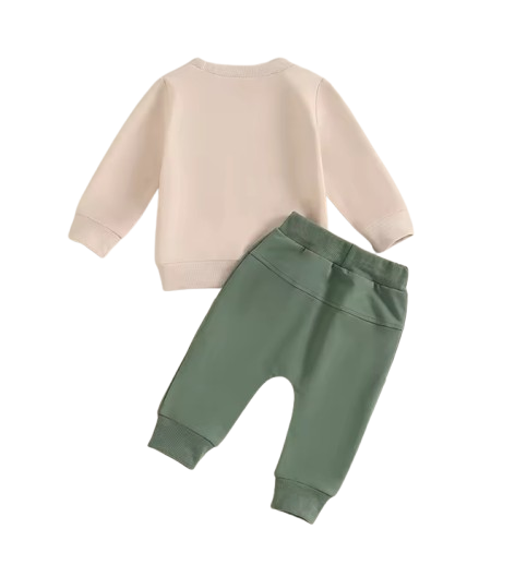 The Ares - Baby Boy "A Little Dirt Never Hurt" Print  Long Sleeve Round Neck Tops + Drawstring Pocket Long Pants