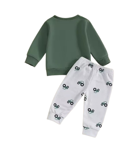 The Bryce - Baby Boy "This Is How I Roll"  Tractor Print Long Sleeve Sweatshirt + Elastic Waist Pants