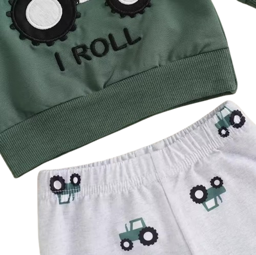 The Bryce - Baby Boy "This Is How I Roll"  Tractor Print Long Sleeve Sweatshirt + Elastic Waist Pants