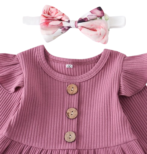 The Ailany - Baby Girl Purple Solid Knitting Long Sleeve Tops + Floral Print Pants + Headband