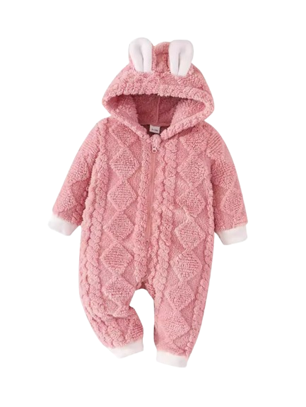 The Amanda - Baby Girl Winter Fleece Pink Hooded Romper – Soft, Warm All‑in‑One Outfit for Infants